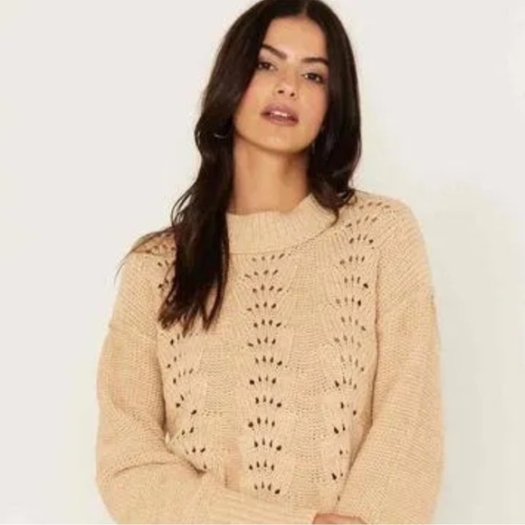 Free People Bell Song Crewneck Long Sleeve Beige Pullover Sweater, Size XL - Picture 4 of 11